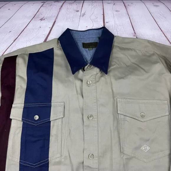 Roper Shirt Mens 2XL Tan Blue Western Stripe Long Sleeve Button Front Casual - Picture 4 of 9